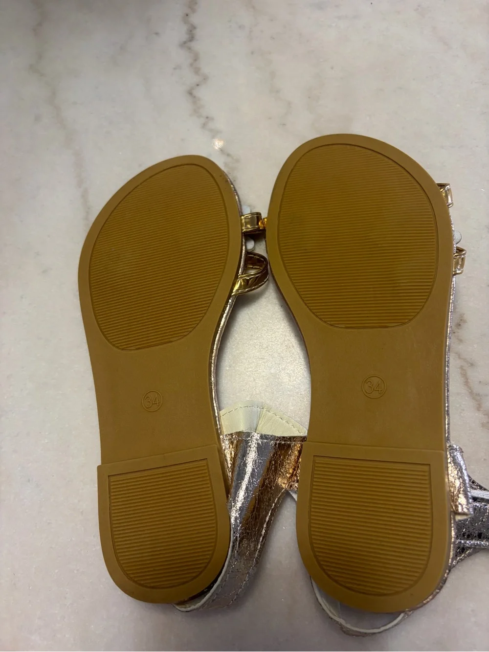 Girls' Gold Floral Accent Sandals with Ankle Strap